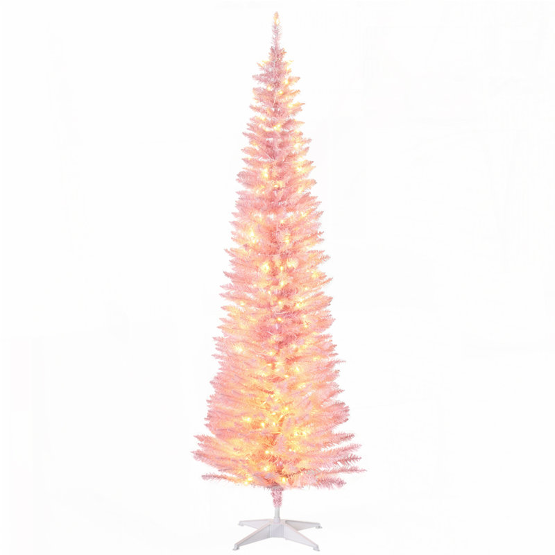 Arbre de Noël artificiel rose 7 pi de haut pré-éclairé