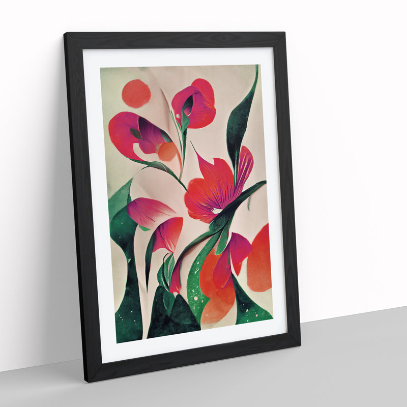 Abstract Flowers Modern No.3 - Framed Print, Black, 64cm H x 46cm W x 2cm D