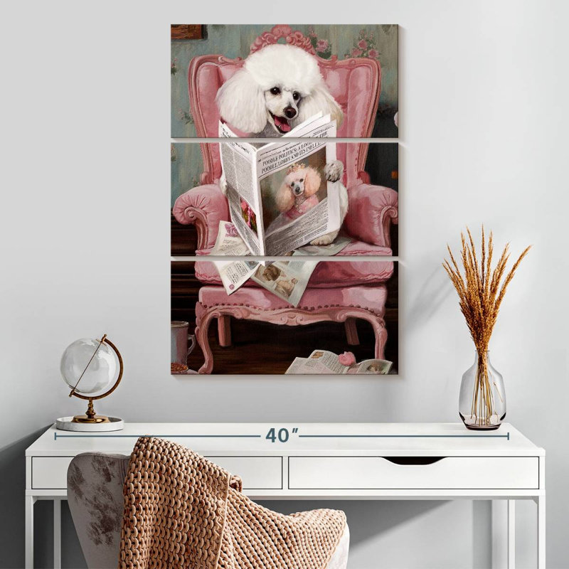 Caniche Brampt, lecture des nouvelles, 32" H x 20" W