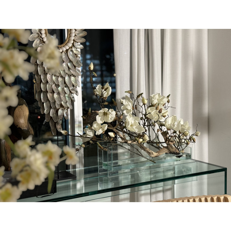 Sloped Glass Planter With White Magnolias
