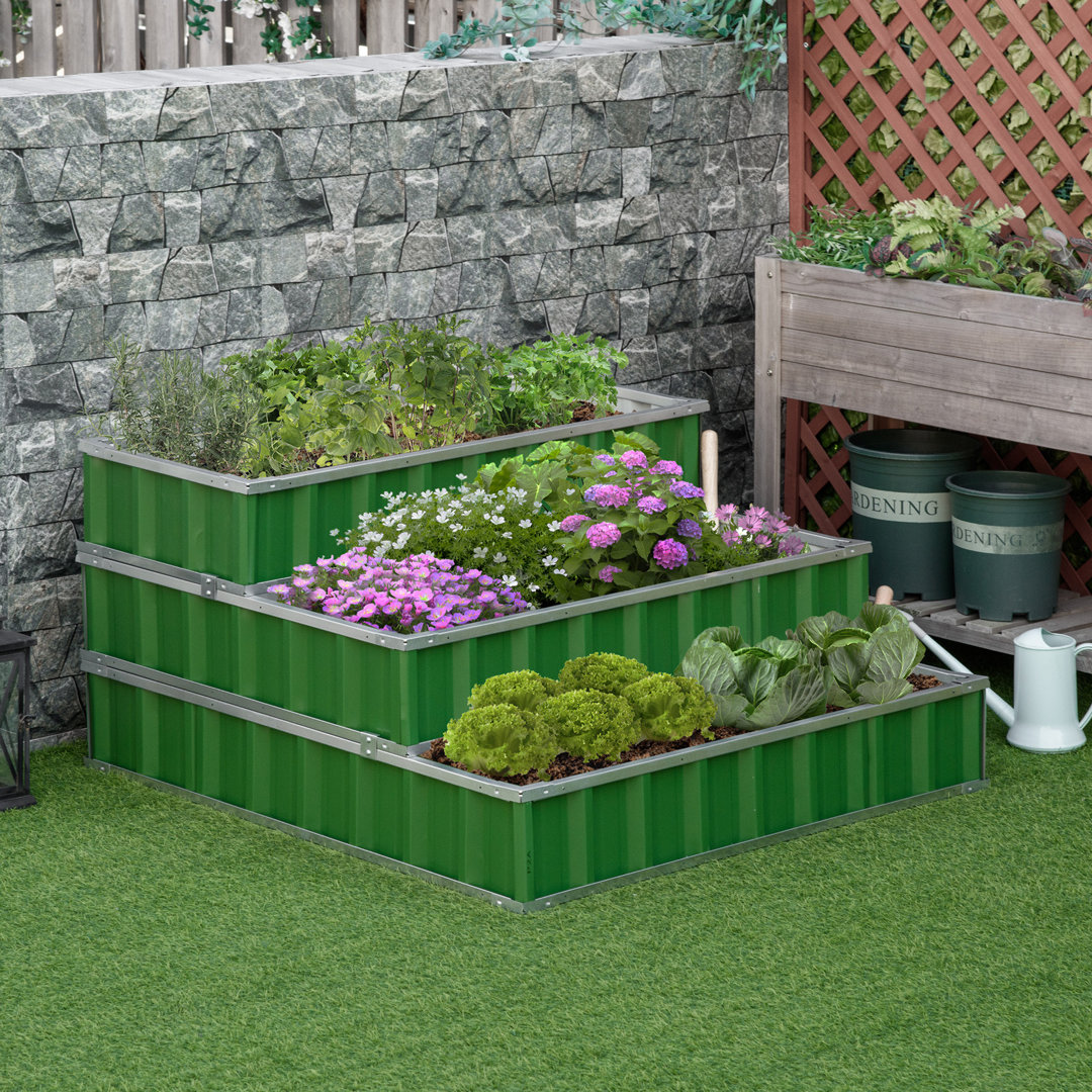 Fremantle 47X47x25 3 Tier Raised Garden Bed, Metal Elevated Planer Box Kit W/ A Pairs Of Glove For Backyard, Patio To Grow Vegetables, Herbs, And Flowers, Grey Freeport Park®