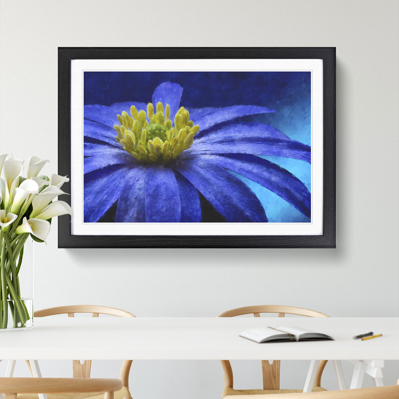 Blue Flower - Picture Frame Painting, 27cm H x 36cm W x 2cm D, Black Framed