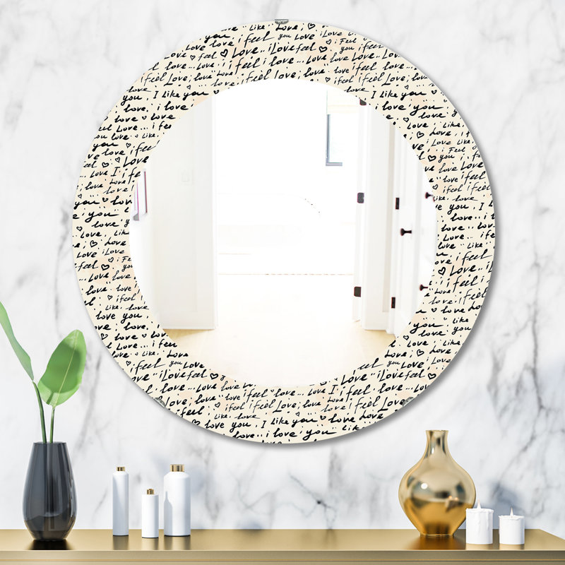 I Feel Love Text Bohemian and Eclectic Wall Mirror, 23.6" H x 23.6" W