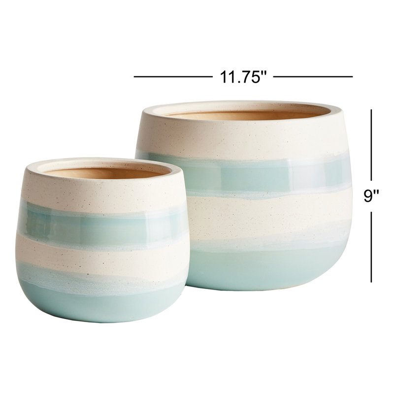 Lia 2 - Piece Hand-Pained Pot Planter Set, White Blue