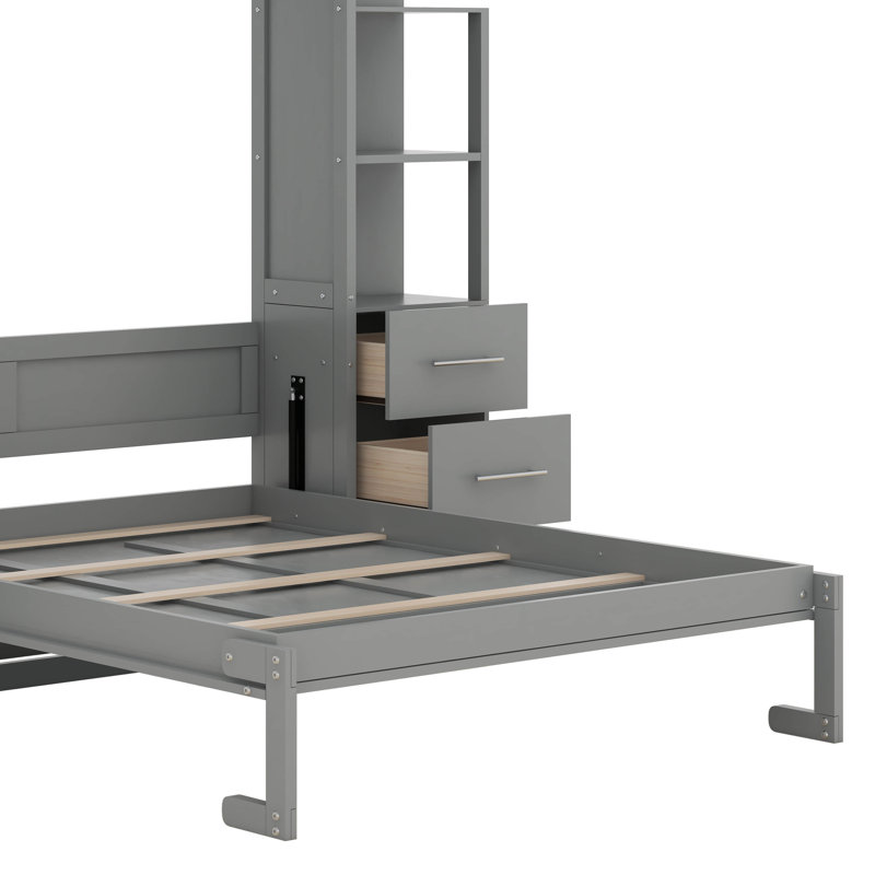 Lit escamotable double avec tablettes Campden, Gris