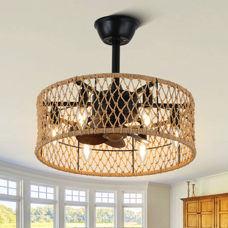 Flush Mount Fan Frstem , 18 Wood Beaded Ceiling Fan With Lights & Remote Control Kit With 4 Boho Fandelier