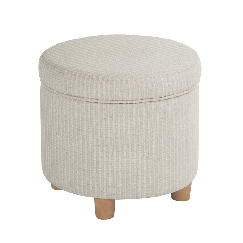 Mayen 19" Wide Round Storage Ottoman, White Stripe Woven