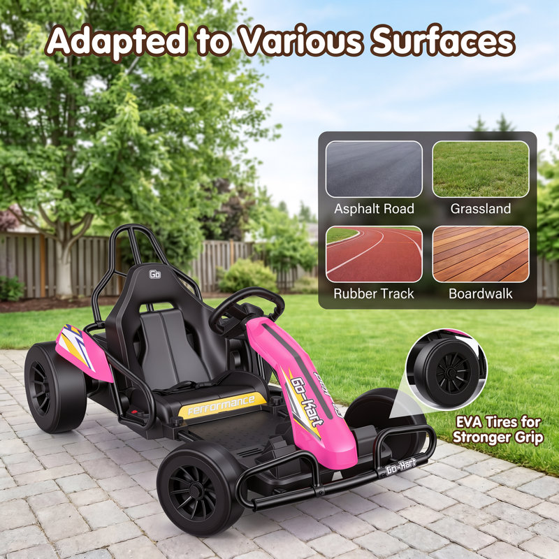 Karting à batterie haute capacité 24 V 10 Ah pour enfants de 6 à 10 ans, jouet à chevaucher avec moteurs de 600 W, Rose