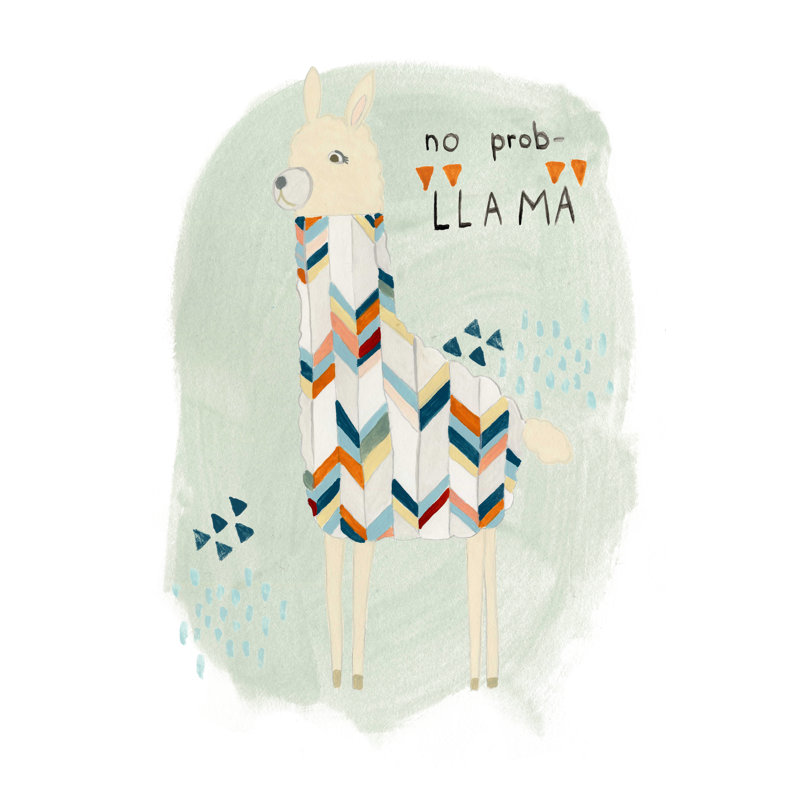 Llama Squad I by June Erica Vess - Painting on Canvas, 122cm H x 81cm W, Black Floater Framed