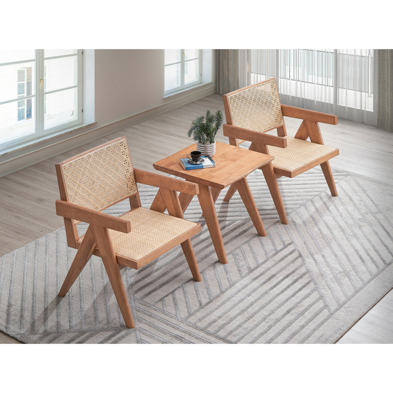 Ensemble de 3 chaises d'appoint en bois massif et table de bout assortie pour le salon ou le balcon