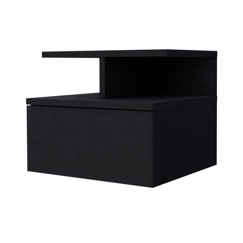 Table de chevet 1 tiroir noir avec 2 tablettes intrigantes pour le rangement, Noir