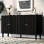 Buffet noir moderne de 58 pouces de large avec portes à motif ondulé, armoire de rangement de 32 po de hauteur avec tablettes réglables et poignées en métal, noir-427520441