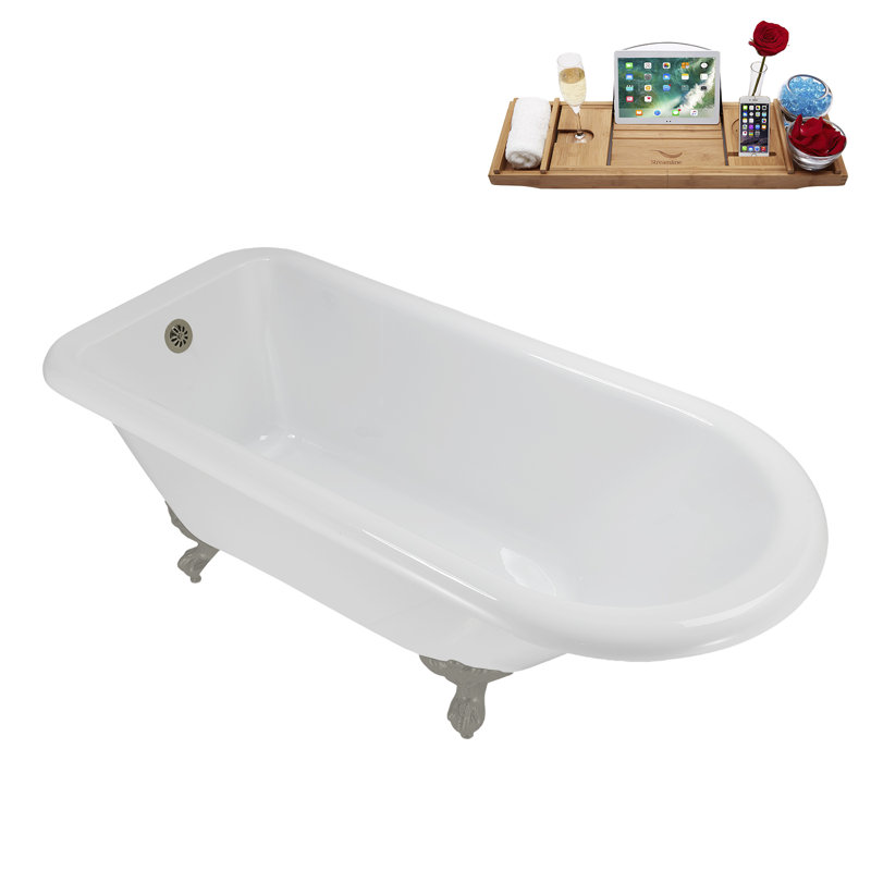 62" Streamline Clawfoot Tub,Tray,Drain, Clawfeet, Brushed Gun Metal, Brushed Nickel