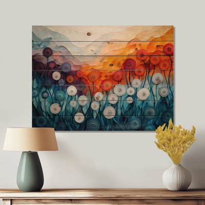 Fantasy Field Of Ranunculus Flowers II - Ranunculus Wood Wall Decor - On Natural Pine Wood