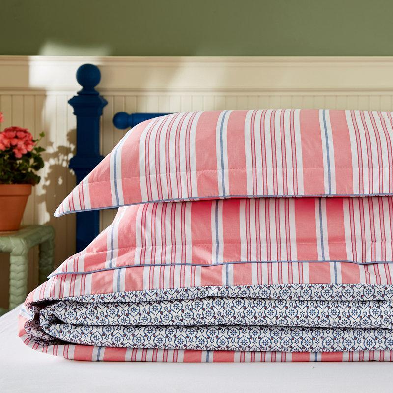 Siesta Stripe Cotton Percale Duvet Cover Set, King Duvet Cover + 2 Pillowcases