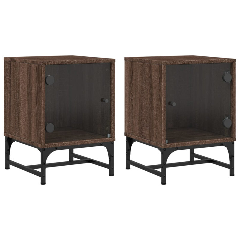 Genagra 35cm W Steel Bedside Table, Brown Oak, Set of 2
