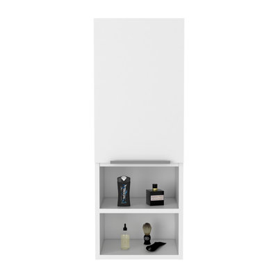 Versatile Medicine Cabinet with Open and Interior Shelves for Organized Storage and Easy Access.