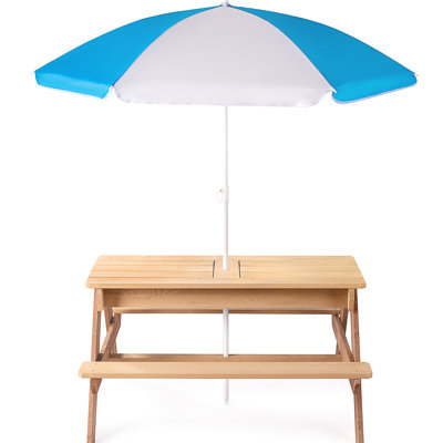 31 Outdoor Wooden Picnic Table With Umbrella - Convertible Sand/Water & Compliant Multifunctional Sand Water