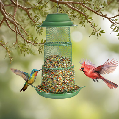 Dayou Squirrel Proof Bird Feeder,Metal Mesh Bird Feeders for Outdoors Hanging,Gravity Protection Squirrel Proof Wild Bird Feeders with Finch Cardinal Chickadee,Green,Mother's Day Gift