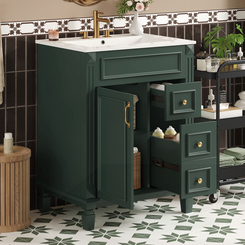 Meuble-lavabo 24 po avec lavabo en céramique, Vert