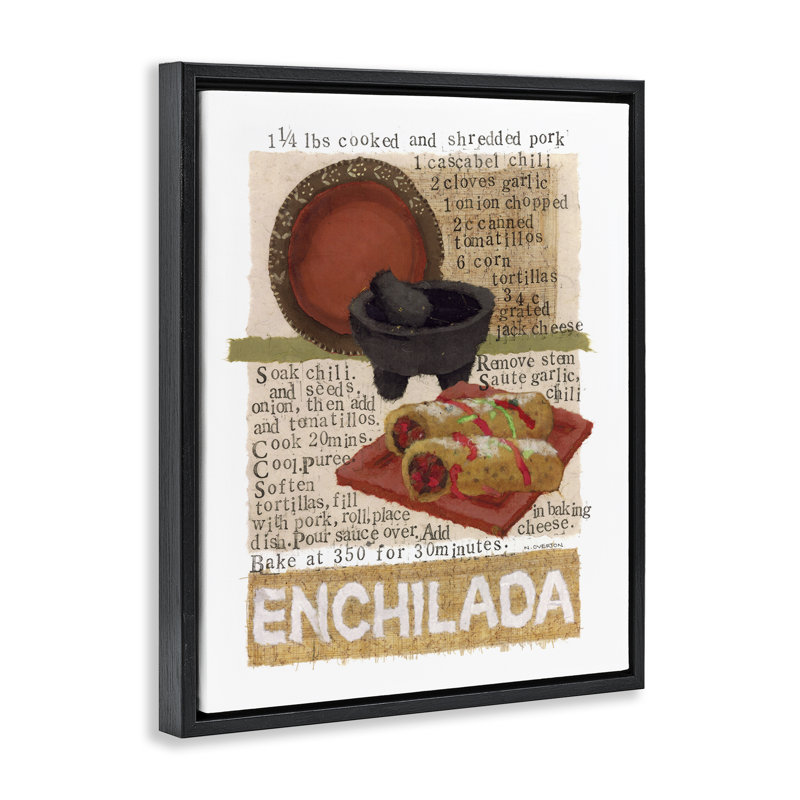 Art mural encadré mexicain, "Enchilada Recipe" par Nancy Overton, Cadre flottant noir de jais, H 21 po x l 17 po