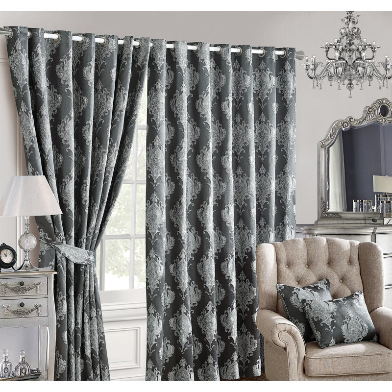 Mari Cotton Blend Room Darkening Curtains / Drapes Pair, Grey, Width 168 W x Drop 137cm