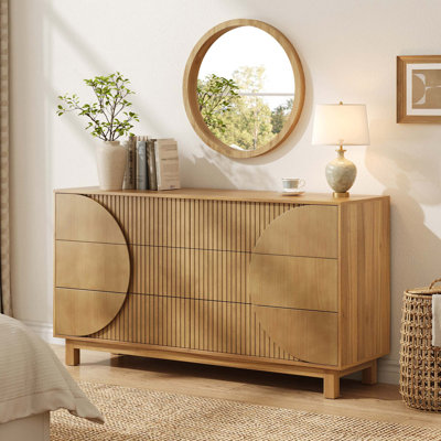 Modern 6-Drawer Fluted Dresser with Solid Wood Legs and Multi-Room Storage