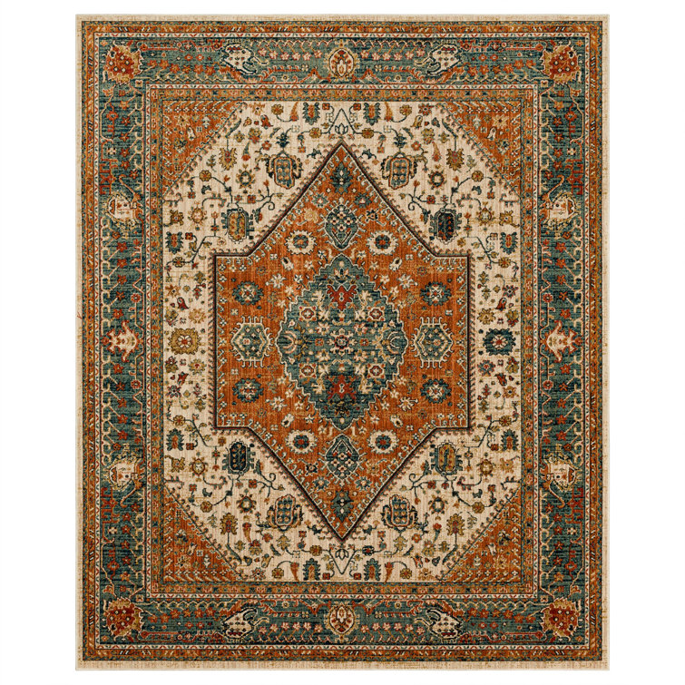 Mimy Oriental Medallion Area Rug in Orange/Gray 5X8
