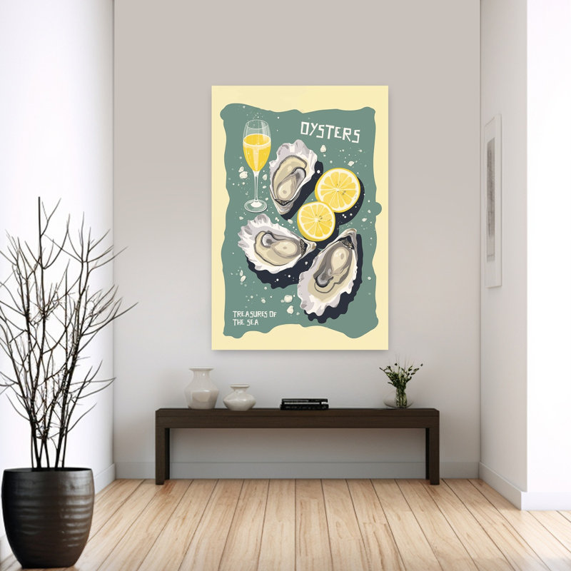 Huîtres rétro et champagne, rétro élégant, art mural océan rétro, H 60 po x l 40 po