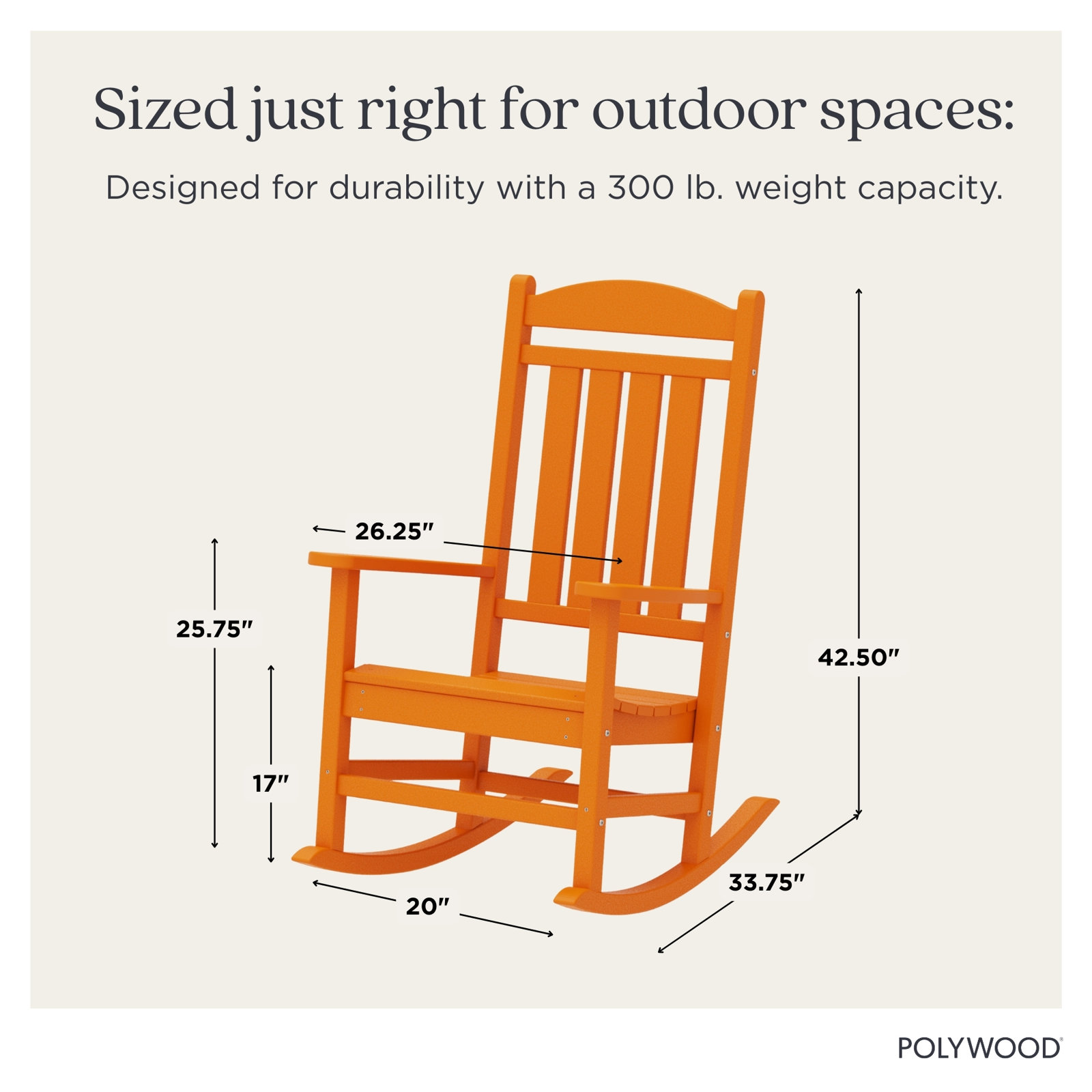 POLYWOOD® Rocker Patio Rocking Chair, Tangerine
