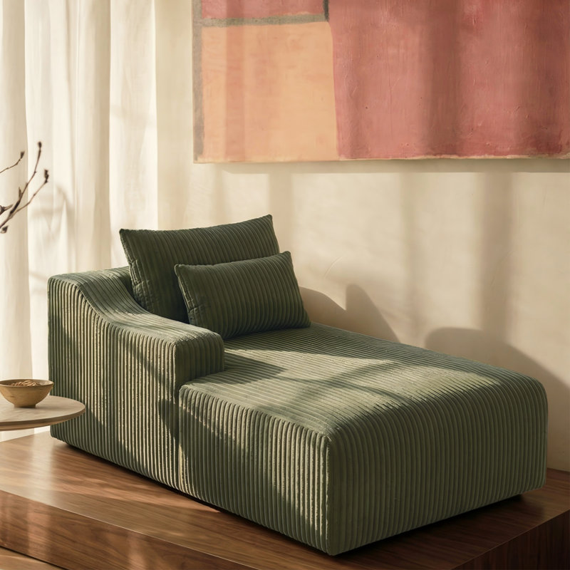 Chaise longue en velours côtelé moderne et confortable avec coussins pour la chambre à coucher, Velours côtelé vert
