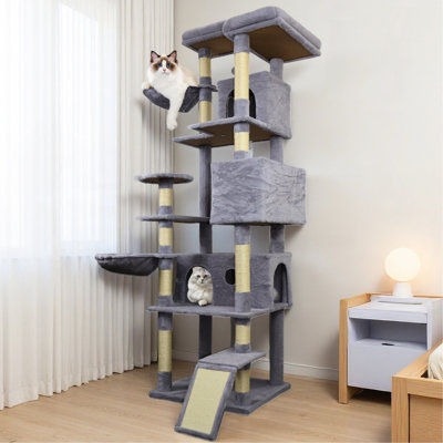 Tour pour arbre à chat 84 po gris foncé avec grand poteau à griffes en sisal 84 po