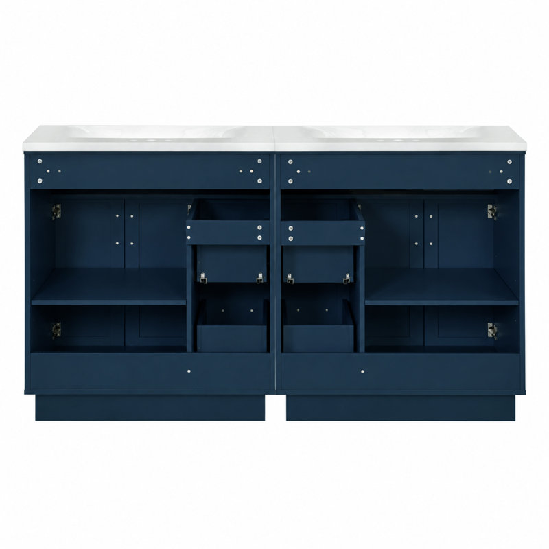 Meuble-lavabo transitionnel autoportant de 60 pouces avec plateau SMC Dualarc, Bleu