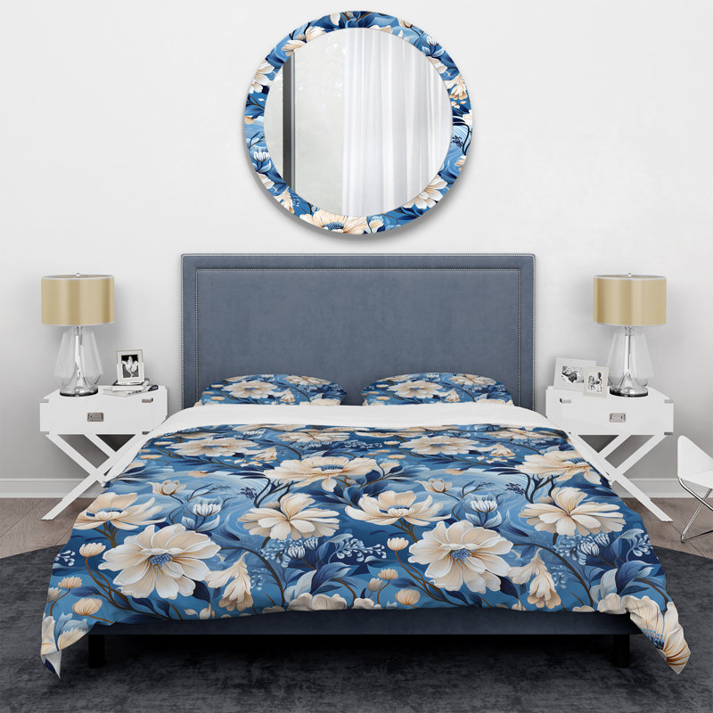 Enchanted Blue And White Peonies Pattern II - Ensemble de housse de couette à motif floral
