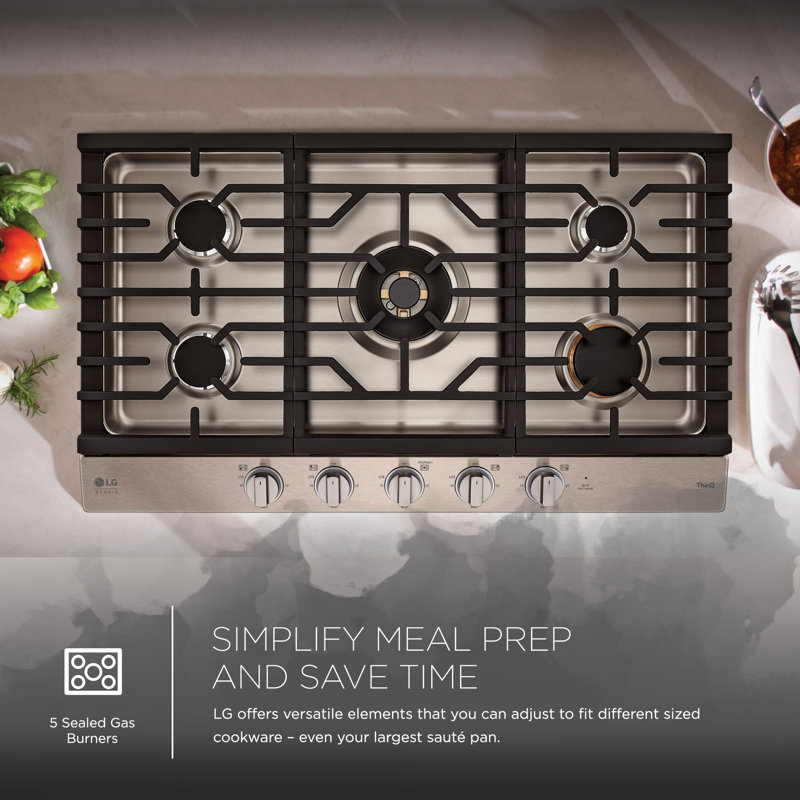 36" Natural Gas Cooktop with 5 Burners, Stainless Steel