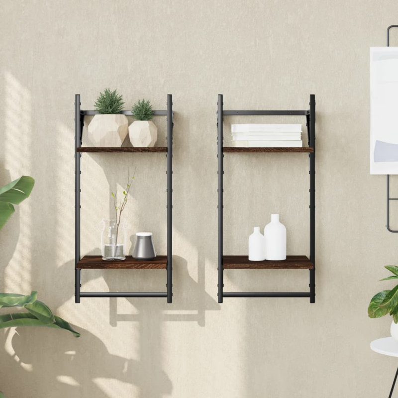 Borough Wharf 2-Tier Wall Shelves With Bars 2 Pcs 30X25x65 Cm, Brown Oak