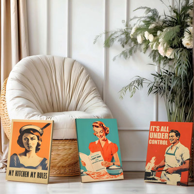 Ensemble de 3 affiches murales encadrées, de style vintage, humoristiques et rétro, avec des citations amusantes pour la décoration intérieure et la cuisine. Impressions nostalgiques de style années 1950. Cadeau idéal pour les cuisiniers et les gourmands.