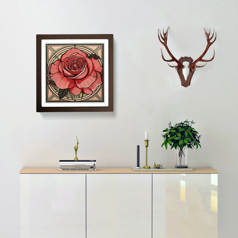 Rose Deco - Single Picture Frame Print on Wood, Walnut