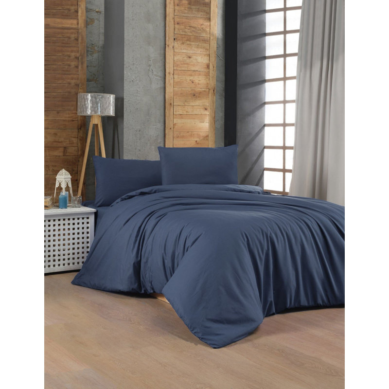 Premium 100% Cotton Ranforce Quilt Cover Set, Dark Blue | Includes 79 x 79 Duvet Cover & (2) 31.5 x 31.5 Pillowcases | 155 Thread Count, Button Closure | Soft, Durable, Machine Washable at 86°F, Ideal for Cozy Bedrooms