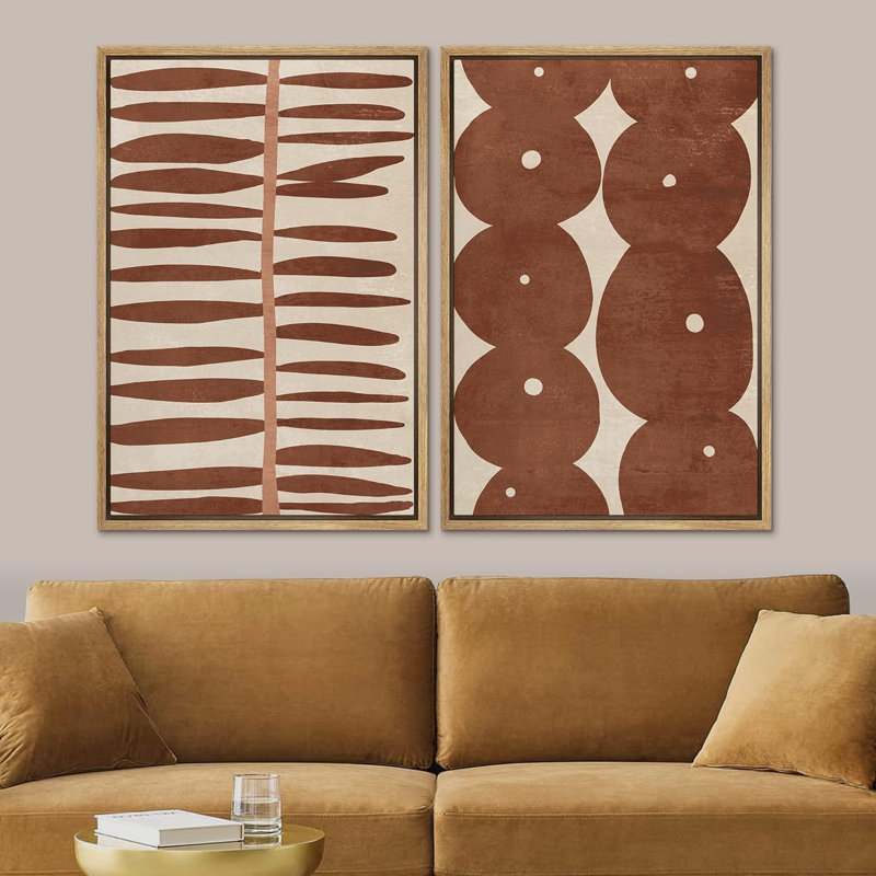 Linear Geometry " Pastel Retro Geometric Circle Line Art Abstract Shapes Modern Art Wall Decor Artwork Bohemian " 2 - Pieces