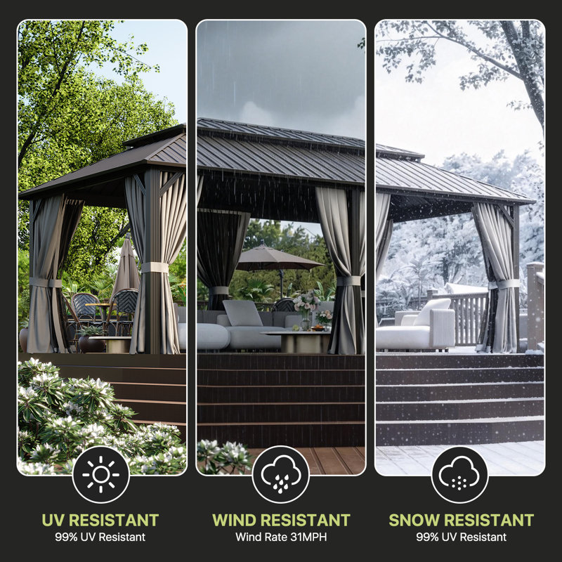 Hardtop Gazebo with Galvanized Steel Roof & Metal Frame, 20 Ft. W x 12 Ft. D, Gray