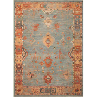 Bungalow Rose Adrith Marmaris Updated Traditional Pastel Blue Area Rug