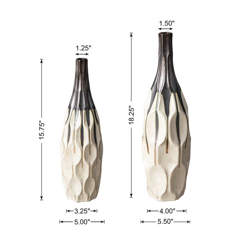 Modern Two-Tone Colour  With Geometric Faceted Ceramic Table Vases