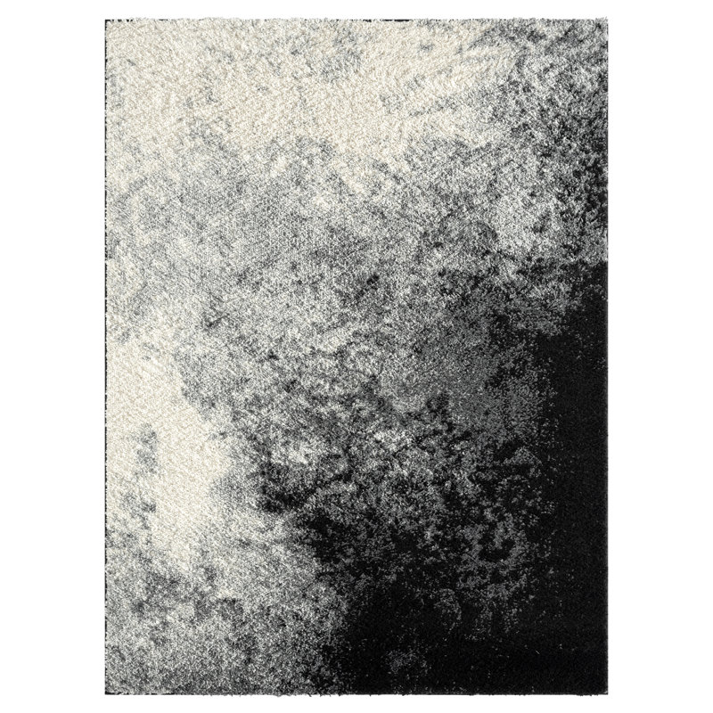 Tapis abstrait gris et ivoire, Rectangle 5 pi 3 po x 7 pi 6 po