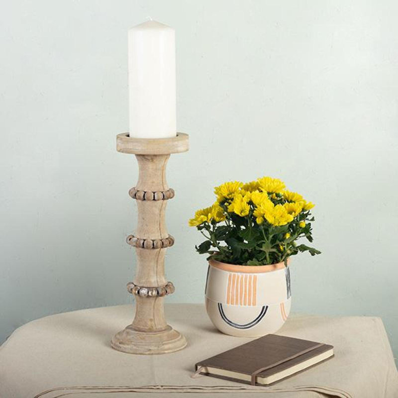 Pilier de table en bois avec bougie incluse, H 14,25 po x l 5,25 po x P 5,25 po, Brun