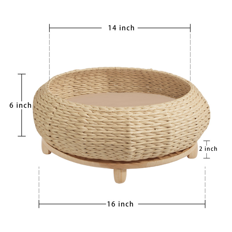 Sleeping in the Bowl Cat Bed, Hand-Woven Cat Nest With Soft Cushion And Non-slip Base, Medium Size 15.75" L x 15.75" W