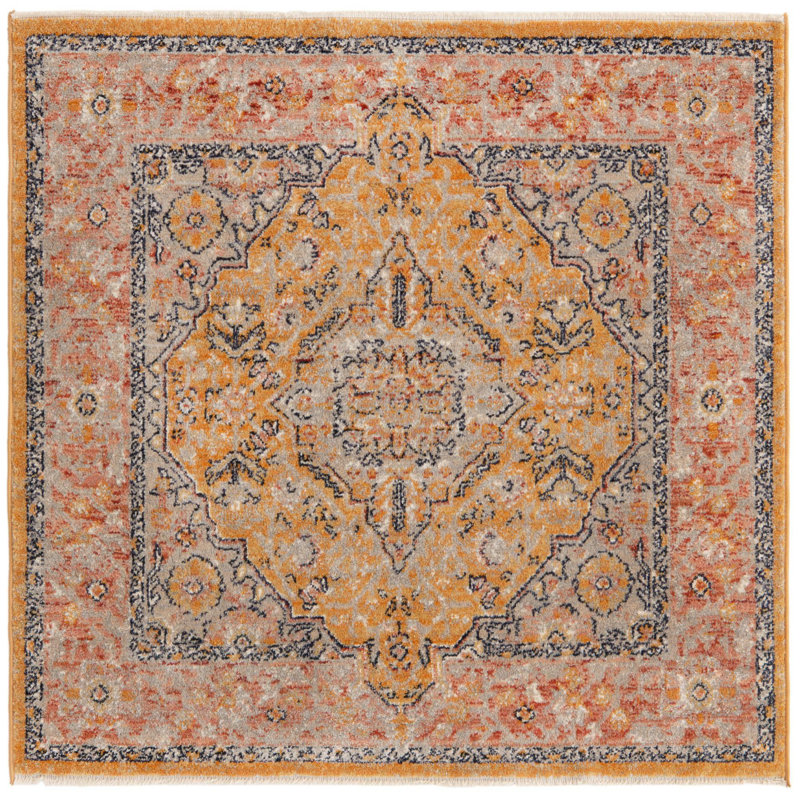 Alkire Oriental Area Rug, Square 7'10", Yellow