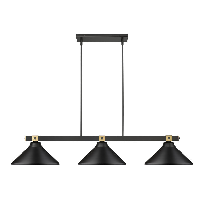 Dressler 3 Light Billiard in Matte Black + Rubbed Brass, 8.75 H x 14" W x 52.75" D, Black