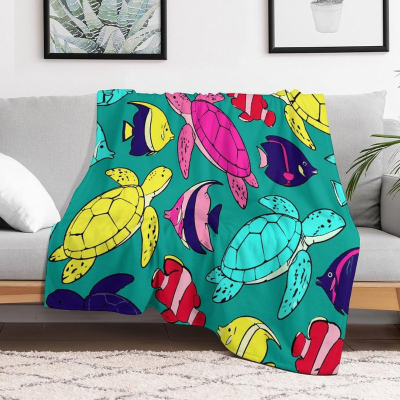 Turtle Fish Pattern Christmas Throw Blanket, 30 x 40 in