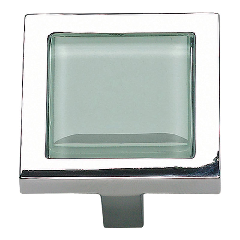 Spa 1 3/8" Length Square Knob, Polished Chrome/Green